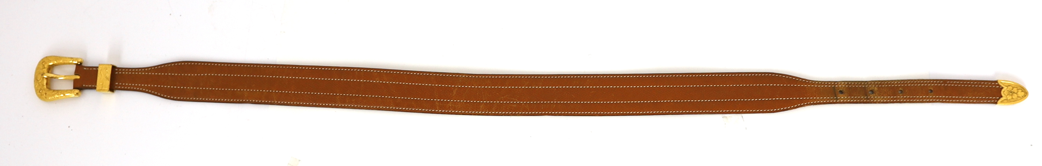 A Hermès lady's tan leather belt, size XS/Small